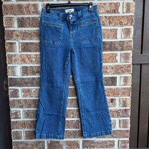 Madewell crop Flare Jeans in Classic Blue with patch pockets